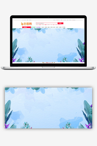 青色花草夏季纹理电商海报图片
