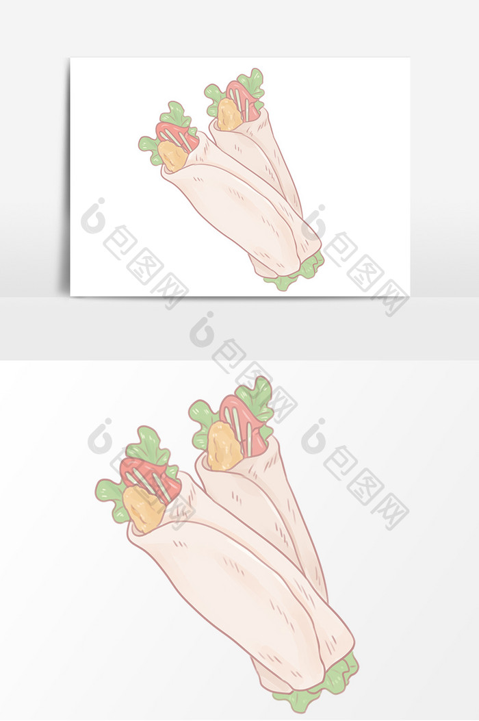 手账鸡肉卷卡通元素