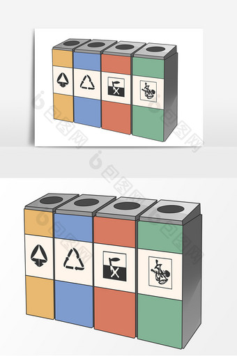 垃圾桶手绘形象元素图案图片