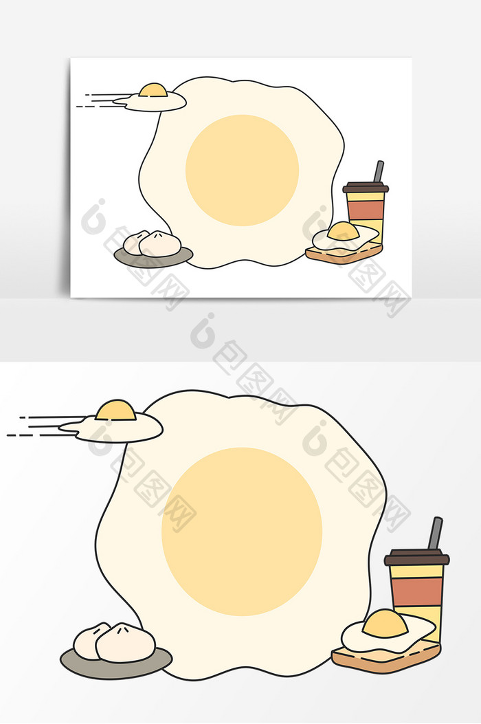 手绘创意早餐食物荷包蛋边框