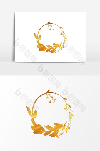 手绘烫金圆形叶子元素图片