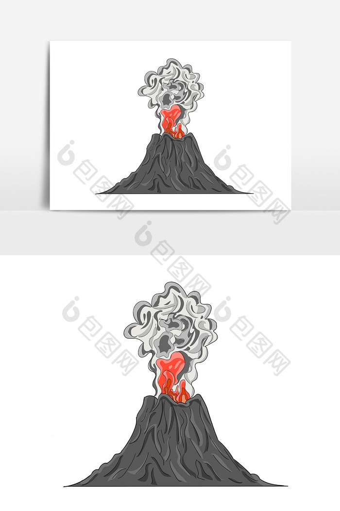 手绘自然灾害火山喷发灾难插画卡通火焰