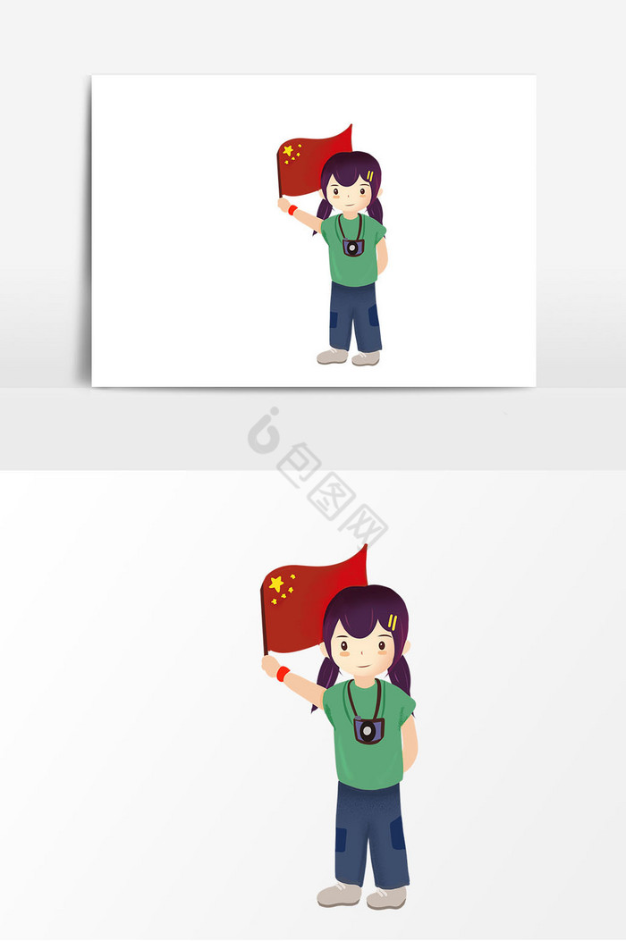 党建国庆女孩举旗图片
