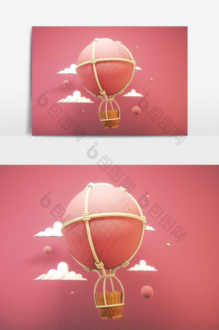 C4D简约小清新唯美热气球装饰元素