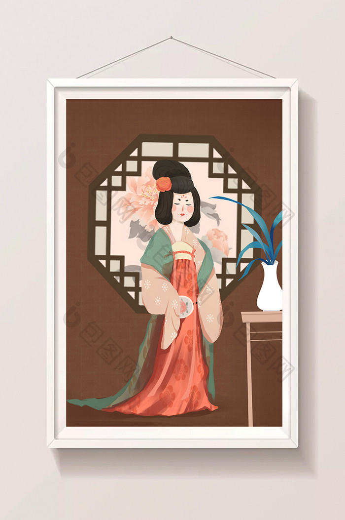 中国风古风古代美女少女复古人物卡通插画