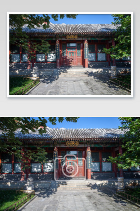 皇家四合院片颐和园公园皇家四合院古风四合院团圆过大年春节插画中秋