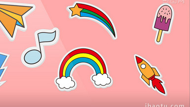 抖音快手童趣卡通彩虹火箭贴纸动画特效元素