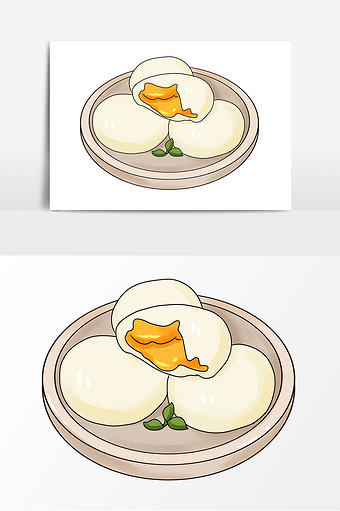 手绘早茶奶黄包元素