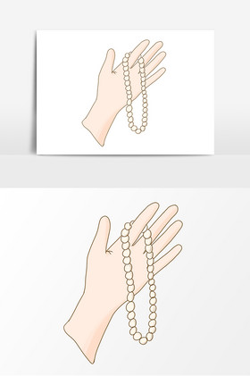 手绘手拿一串项链珍珠元素