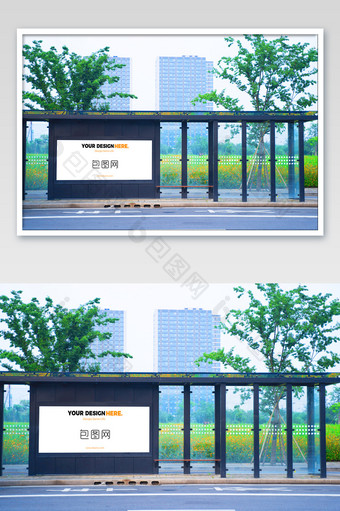 横版海报公交车站样机图片