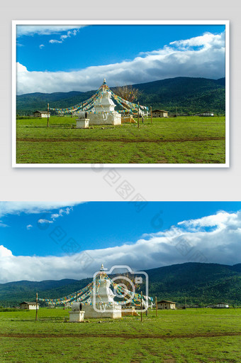 云南德钦玛尼堆草坪藏族文化摄影图图片