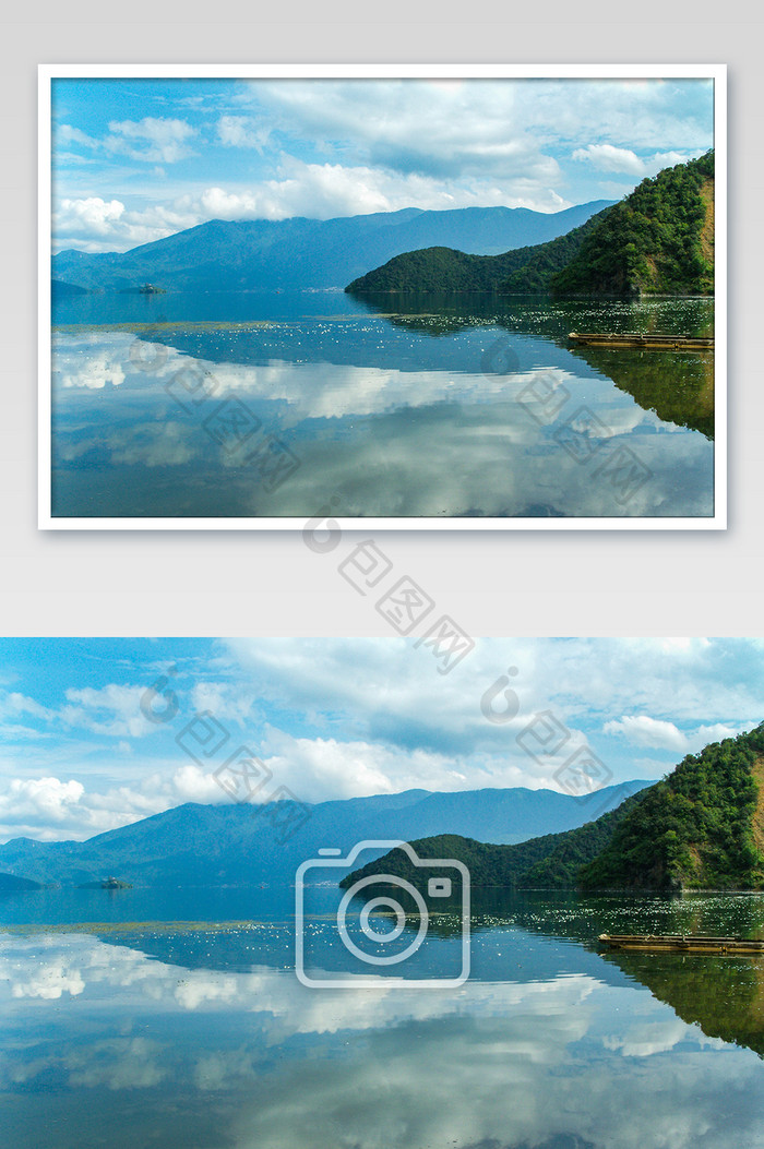 云南泸沽湖蓝天白云旅行度假摄影图