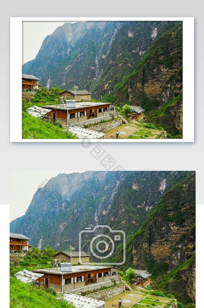 云南虎跳峡当地建筑高原景色摄影图