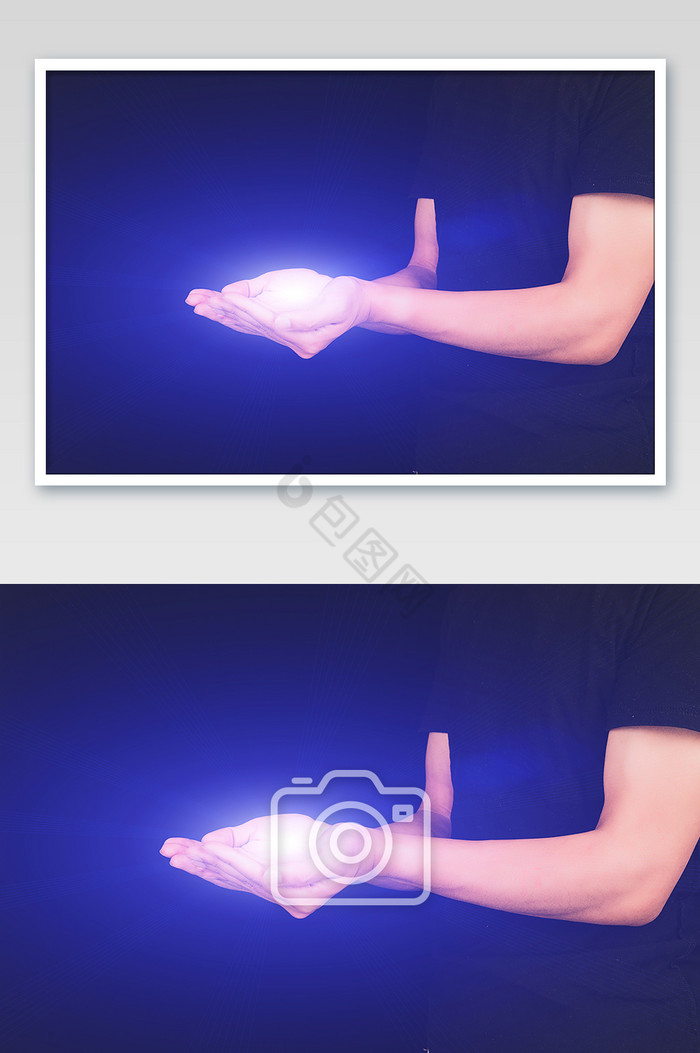 双手捧起发光体科技手势图片
