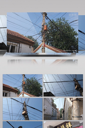 北方农村街道电线杆广播站的喇叭和庭院的门图片
