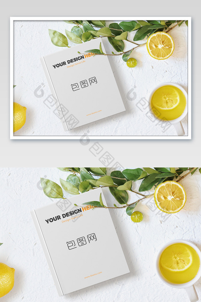 清新风柠檬柠檬茶绿叶广告杂志海报样机