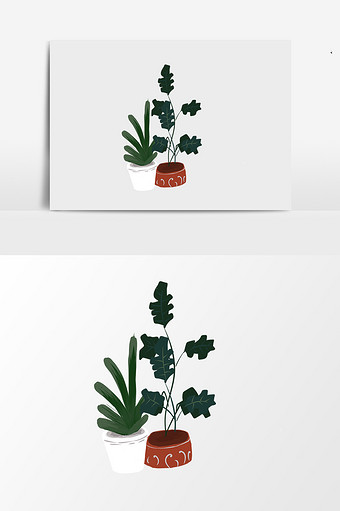 清新绿色盆栽插画元素图片