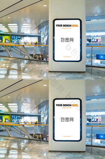现代简约大气商场室内立柱海报样机图片
