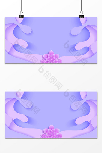 清新紫色浪漫剪纸风扁平花朵婚礼签到处背景图片