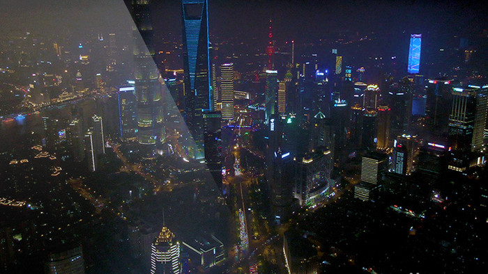 航拍上海摩天大楼夜景
