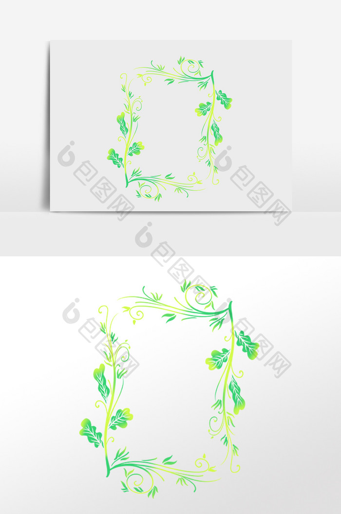 手绘绿色清新植物花藤边框插画