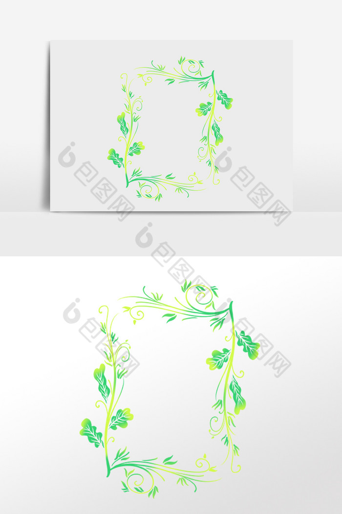 手绘绿色植物花藤边框插画图片