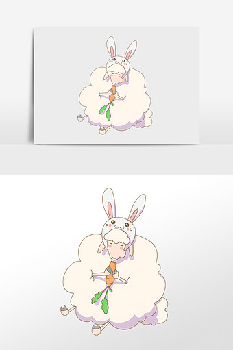 手绘卡通可爱动物兔子羊插画