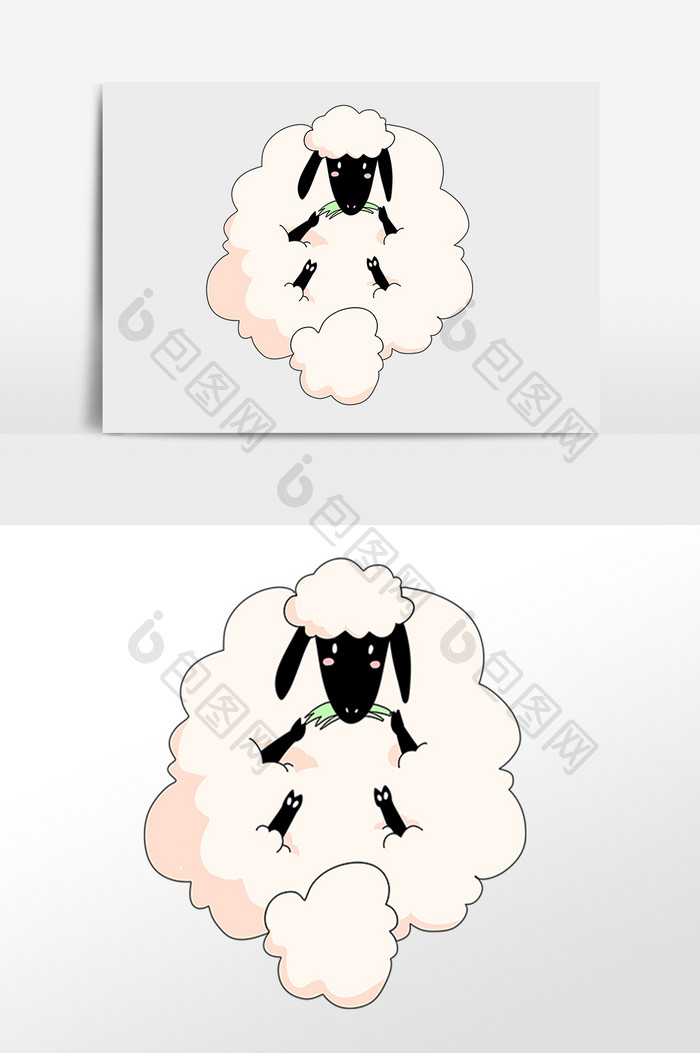 手绘卡通可爱动物小绵羊插画