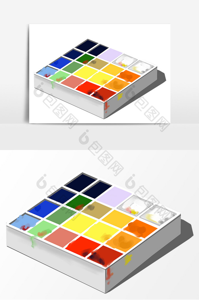 手绘美术颜料盒卡通元素
