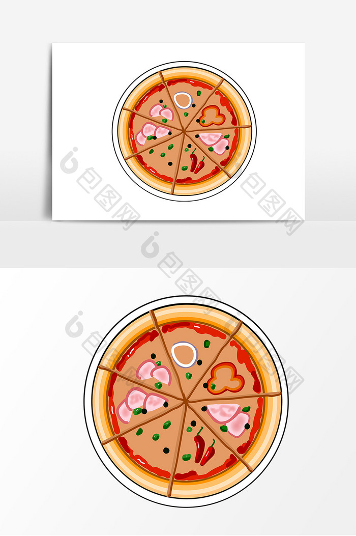 手绘美食披萨卡通元素