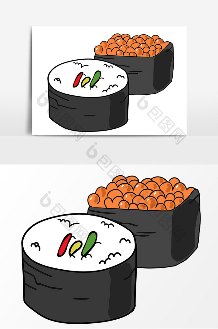 手绘美食寿司鱼子酱卡通元素
