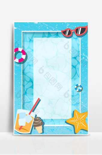 蓝色卡通手绘可爱夏日泳池游泳背景图片