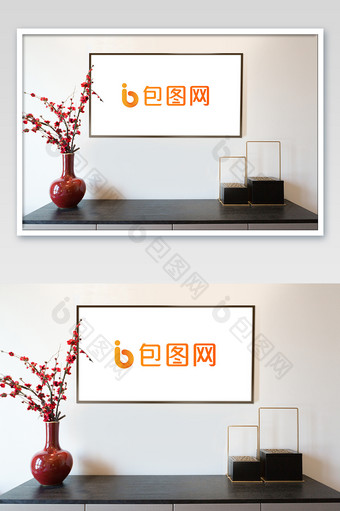 新中式优雅简约客厅家居画框海报样机图片