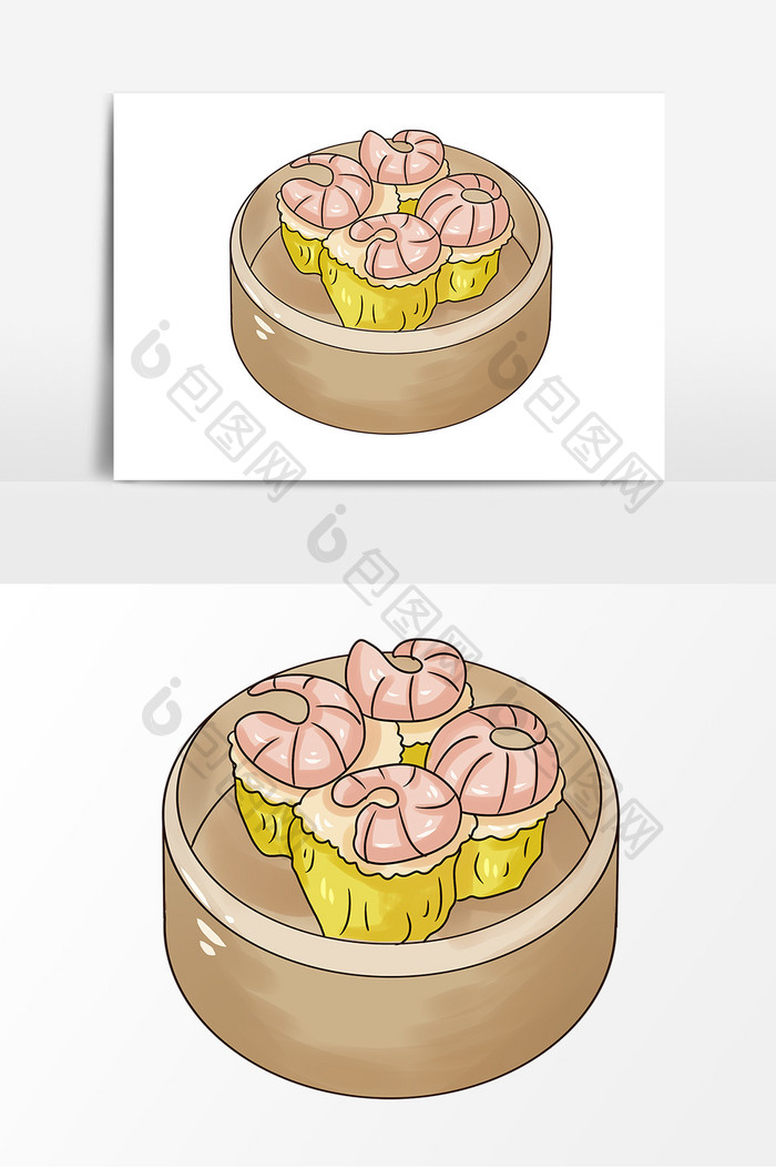 手绘广式早茶食物烧卖元素
