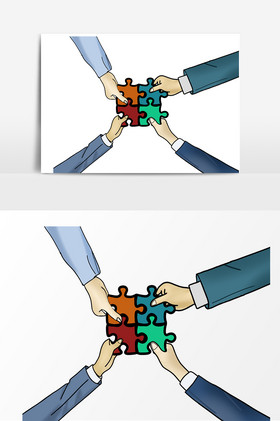 四人合作手势拼图效果形象