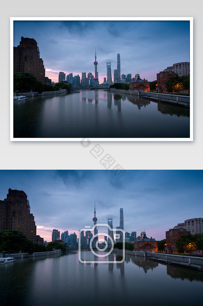 上海陆家嘴暴风雨前的宁静日出火烧云摄影图图片