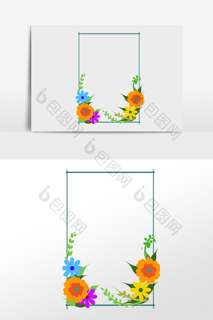 手绘植物花草小清新边框插画