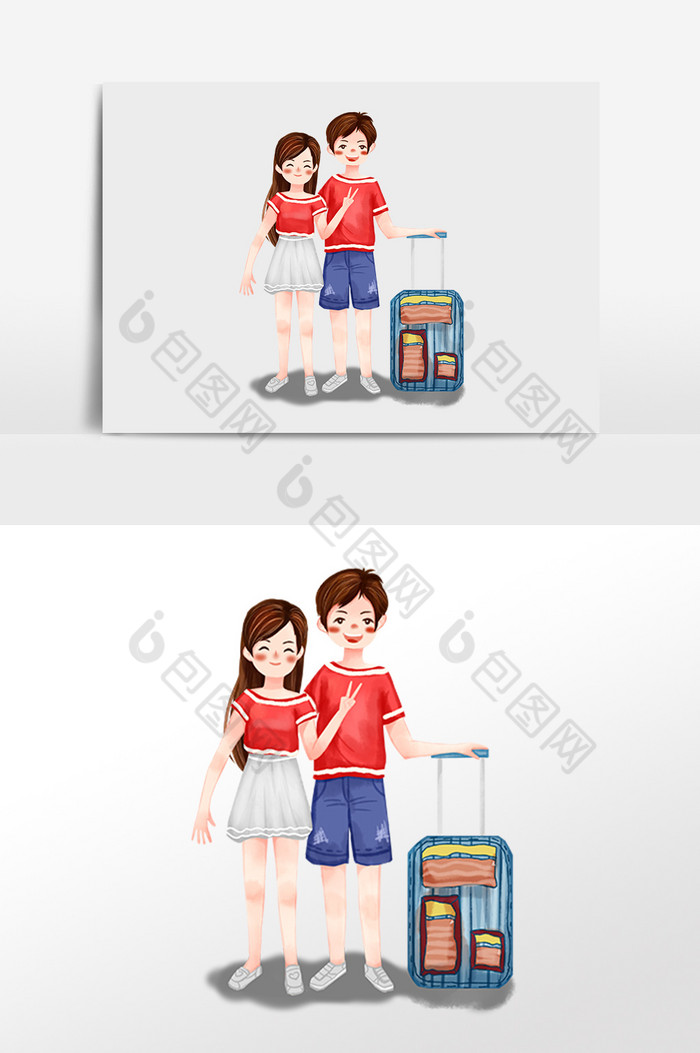 国庆节假期度假情侣插画图片图片