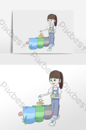 卫生环保垃圾扔垃圾女孩插画