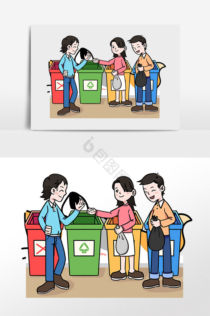 环保垃圾扔垃圾人物插画图片