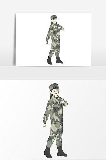 手绘卡通迷彩服军人元素图片下载