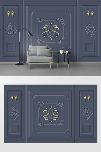 现代时尚轻奢欧式花纹客厅石膏线浮雕背景墙图片