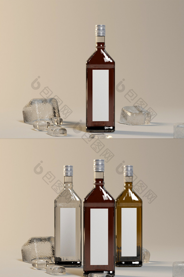 玻璃酒瓶包装样机 （OC）