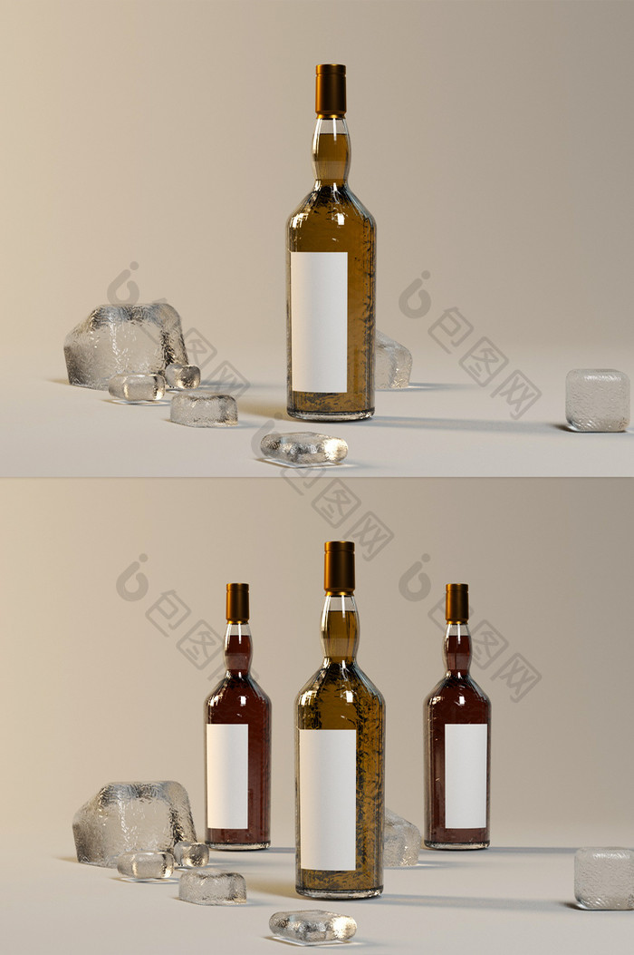 玻璃酒瓶包装（OC渲染）
