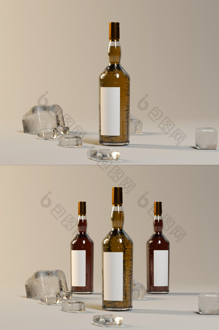 玻璃酒瓶包装OC渲染图片图片