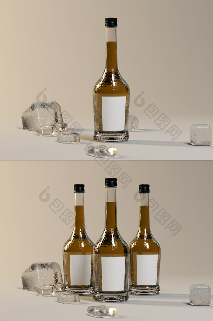 C4D产品玻璃酒瓶包装样机（OC）