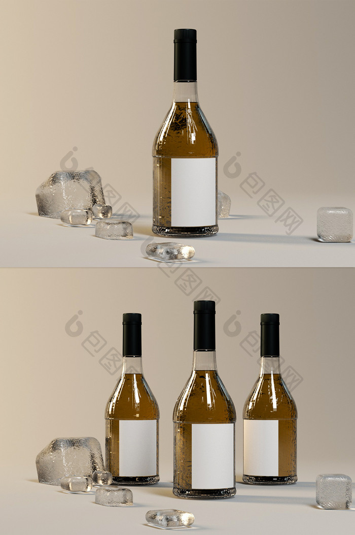 C4D产品 玻璃酒瓶包装样机（OC）