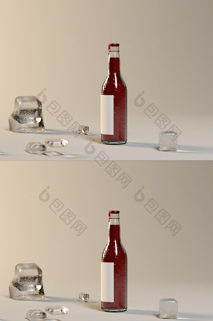 C4D 产品玻璃酒瓶包装样机（OC）