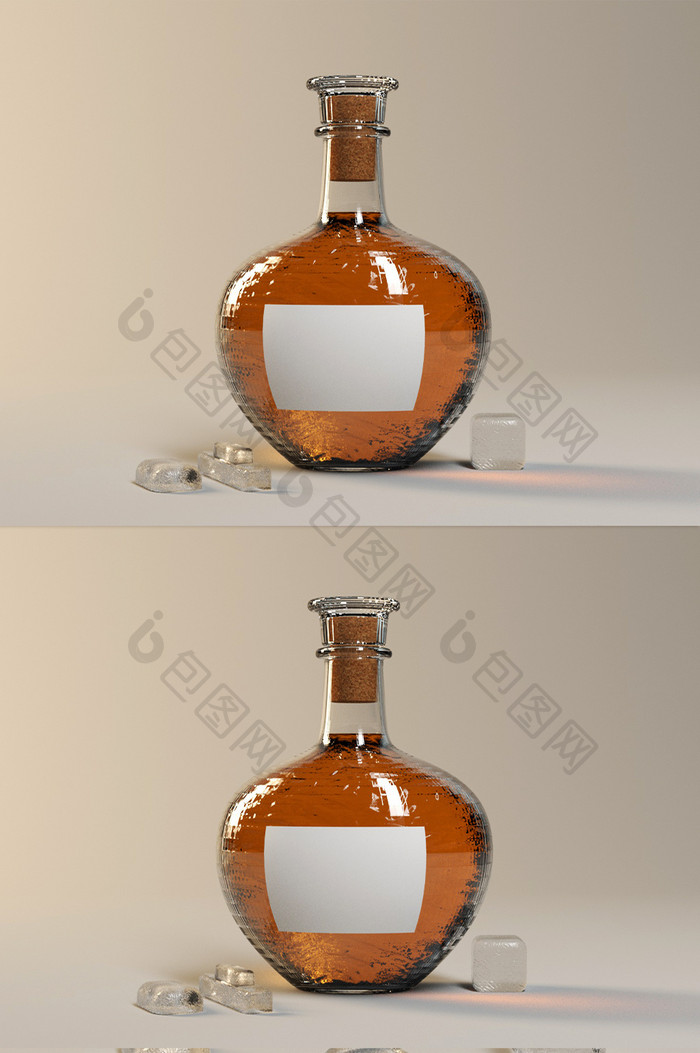 C4D产品 玻璃酒瓶包装样机（OC渲染）