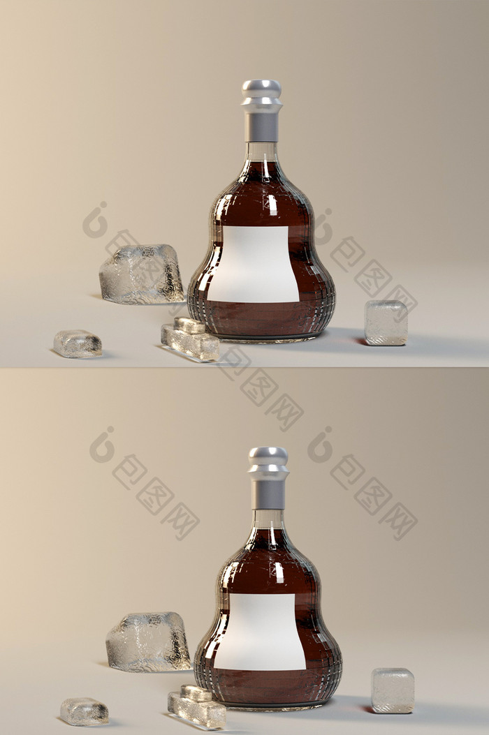 玻璃酒瓶包装样机   （OC渲染）